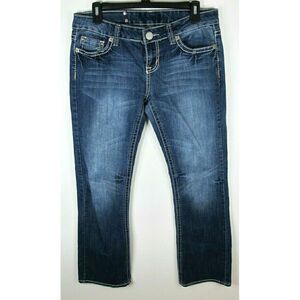 Premier By Rue 21 Sz 7/8 Boot Cut Jeans‎ Flare Cross Bling Embellished Dark Wash